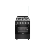 MIKA Standing Cooker,60cmx60cm,3 Gas Pool Jet Burners+1RAPID Hot Plate,FLAME FAILURE SAFETY,Auto Ignition, 6 Function Electric Oven (Convection Fan), Rotisserie, S.S Hob, Matt Black Body