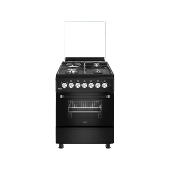 MIKA Standing Cooker, 58cm x 58cm, 3 Gas Pool Jet Burners + 1 RAPID Hot Plate, Button Ignition, 3 Function Electric Oven, Matt Black