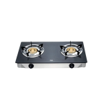 MIKA Gas Stove, Glass Top, Double Burner, Black