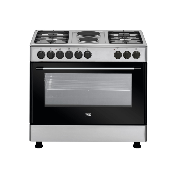 BEKO Standing Cooker, 90cm X 60cm, 4 + 2, Electric Oven, Silver