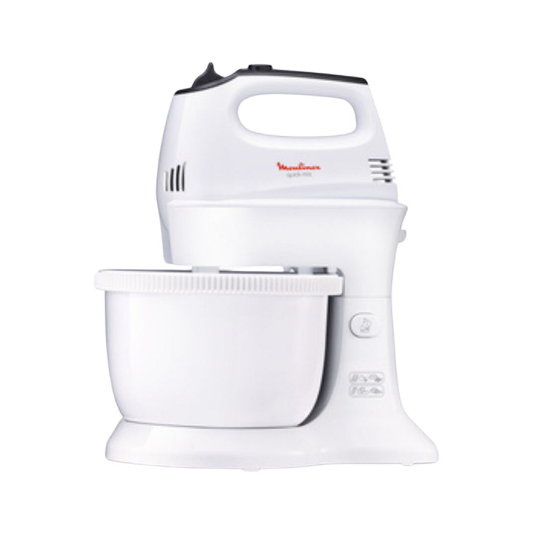 MOULINEX Hand Mixer, 300W, 5 Speed with Turbo, Dough Hooks, White